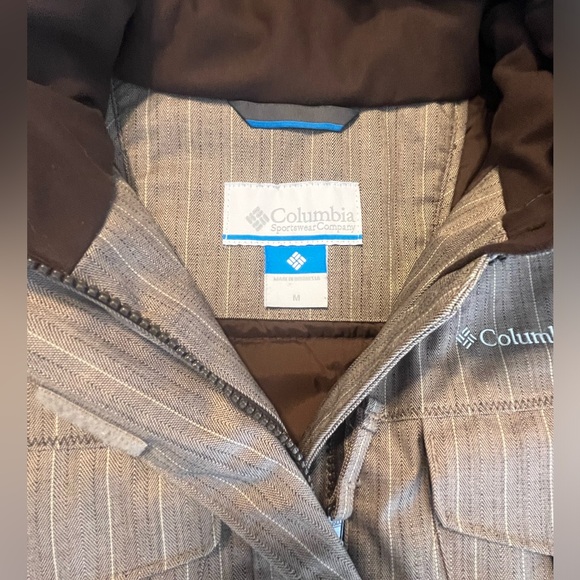 SOLD: Columbia Brown Striped Omni-Tech Ski and Snowboarding Jacket Hooded M - Picture 3 of 11